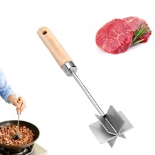 Stainless Steel Meat Chopper, Heavy Duty Mashing Head & Wooden Handle,10.6 In...