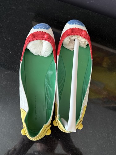 Balenciaga Leather Ballet Flats Shoes White Multi Color Size 40 - Picture 3 of 8