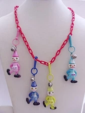 Vintage 1980's Plastic Bell Clip On Charm Necklace 4 Clown Charms Retro Red