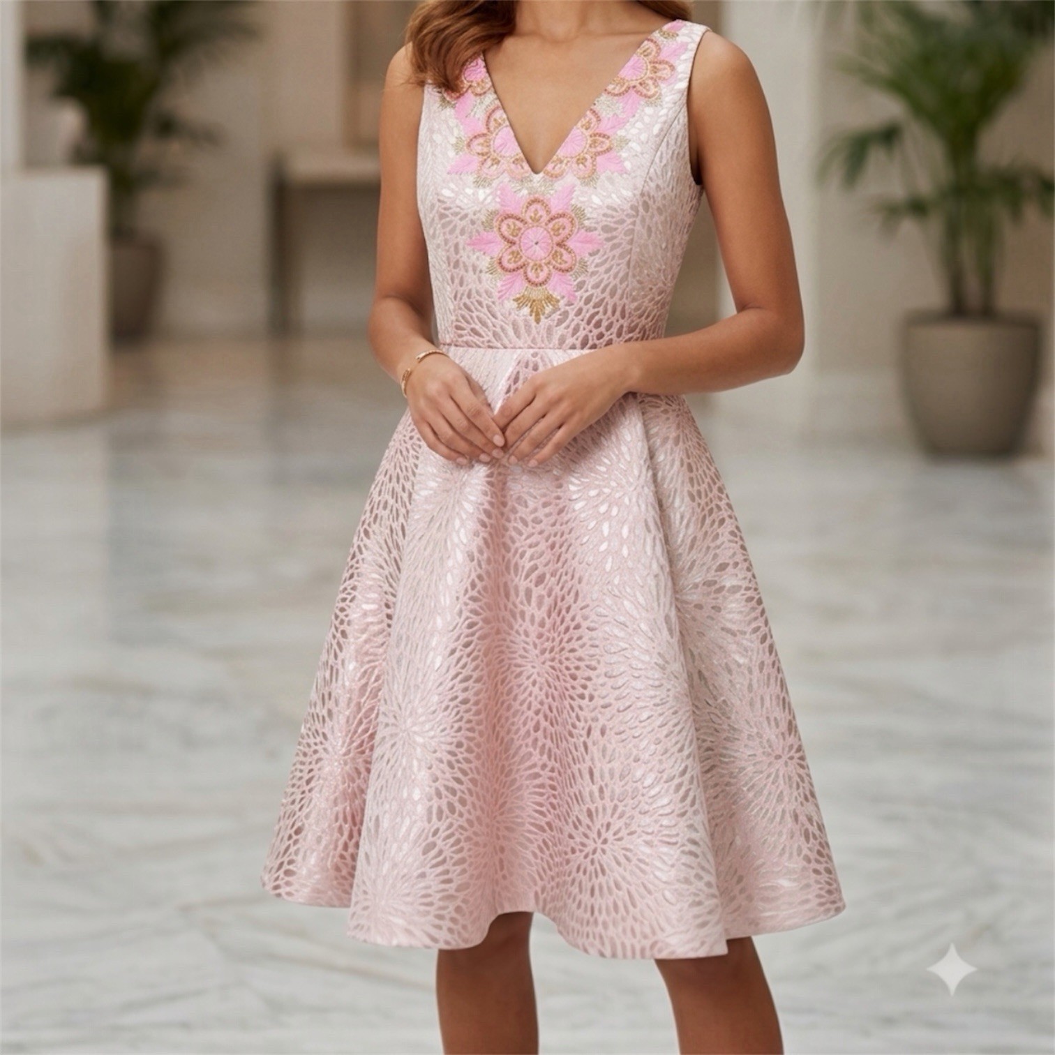 Lilly Pulitzer ELANIE DRESS Womens 4 Pink GOLD BROCADE Tropics Lagoon Beads READ