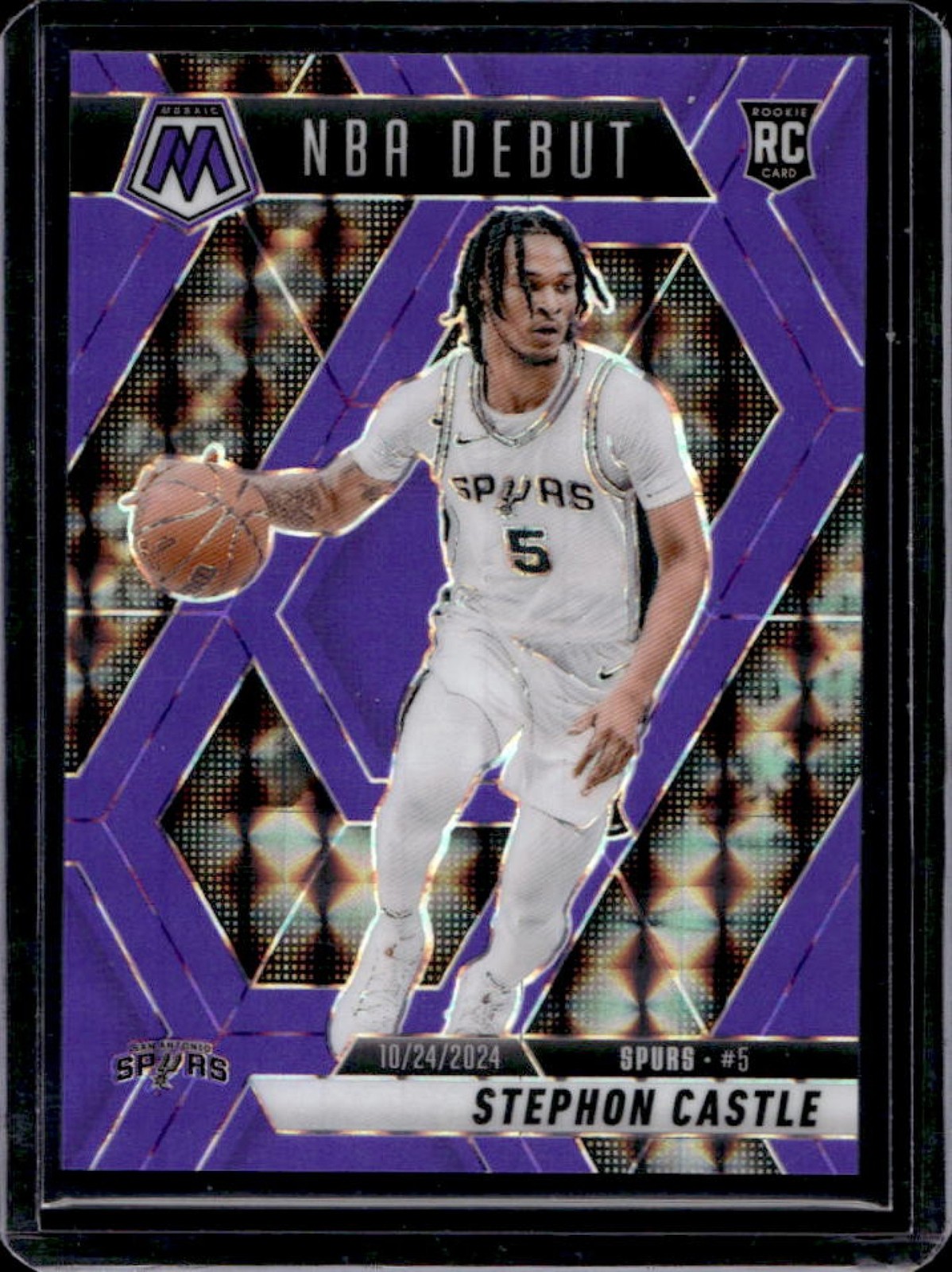 2024-25 Mosaic Stephon Castle RC Purple Fluorescent Mosaic NBA Debut #/249
