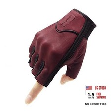 Fingerless Motorcycle Gloves,for Mens Leather Riding Medium Oxblood/Black