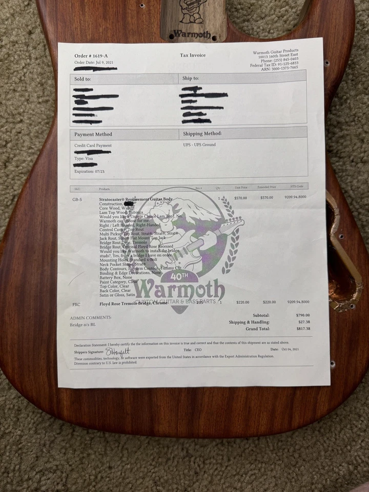 Cuerpo de guitarra Warmoth cuerpo Stratocaster Floyd Rose trémolo cuerpo de guitarra de repuesto Foto 3 de 4