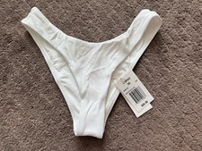 l space swimwear Women  s White High Cut Ribbed Bikini Bottom Size XS 88