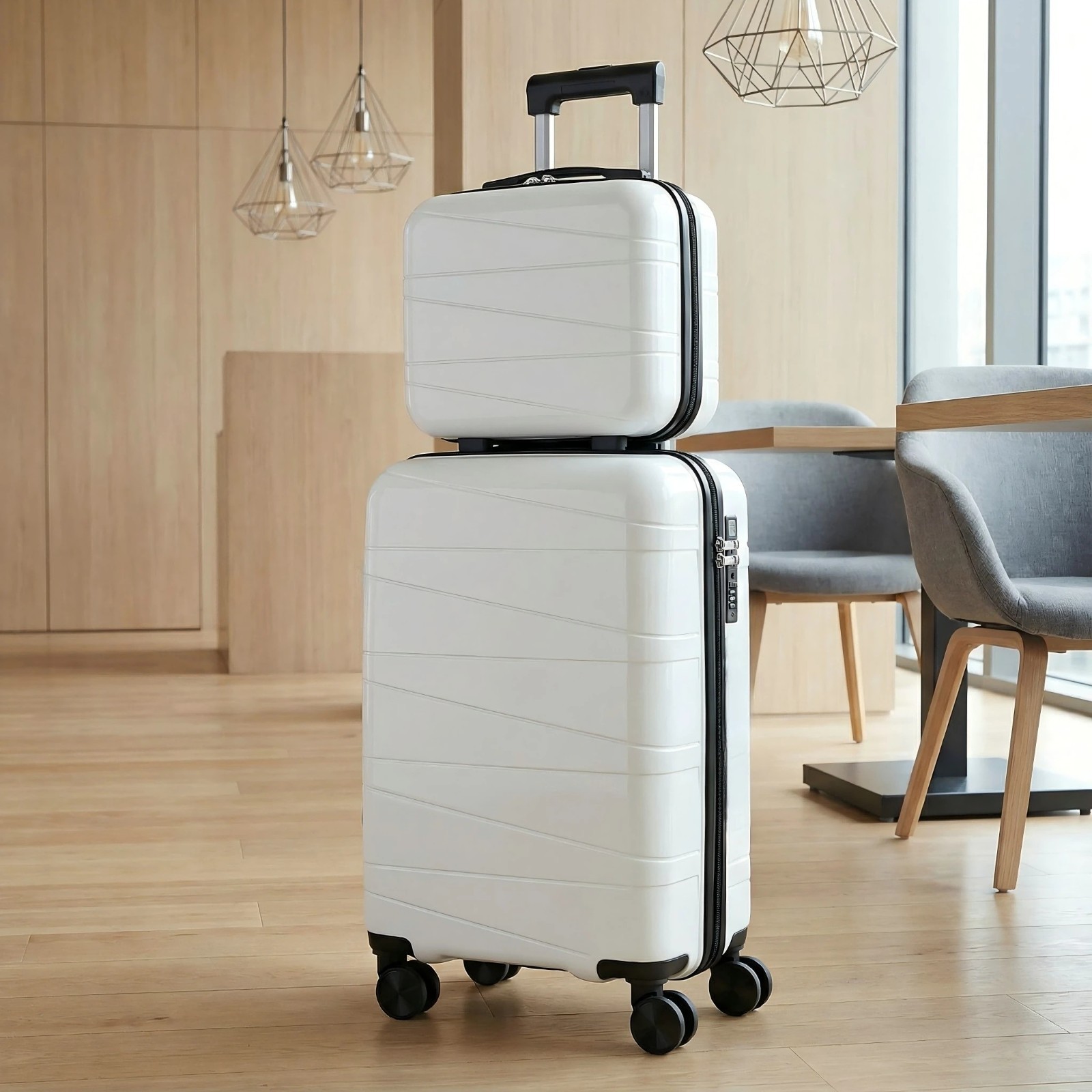 Set 20" Carry On Suitcase & 14" Cosmetic Case Usb Tsa Lock W