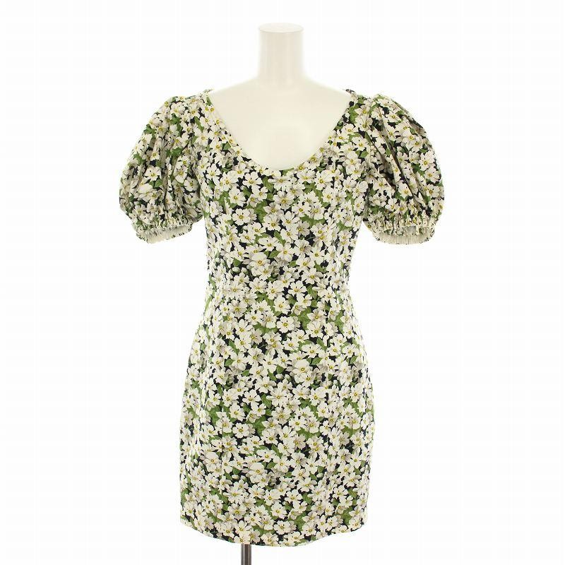 Yves Saint Laurent mini abito floreale manica a sbuffo bianco verde taglia 34