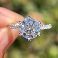 3.25 TCW Round Cut Moissanite Women's Engagement Ring 14K White Gold Plated