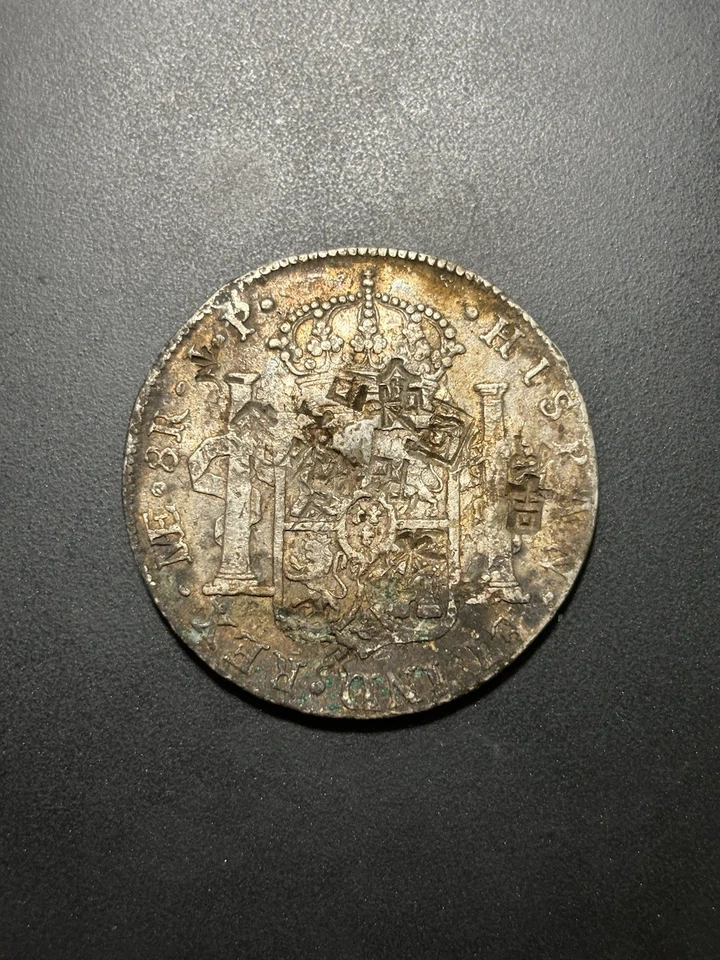 1819 Lima JP Peru 8 Reales Silver Coin Ferdinand VII Chopmarked Rare - Image 2 of 2