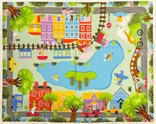 Animal Cot Panel 'Peak Hour' Town Baby Activity Floor Mat Cotton Fabric Panel
