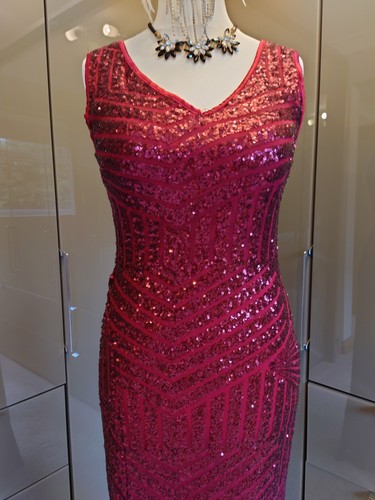 Quiz Dark Red Sequin Long Evening Dress 12 Formal Cruise Party Cocktail Art Deco - Picture 3 of 13