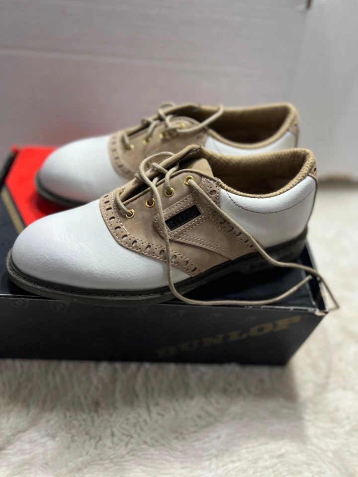 Кожаные и синтетические туфли для гольфа Dunlop размер 7 бежевые/белые - Изображение 2 из 4