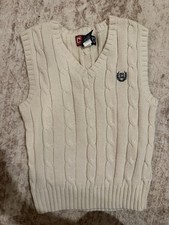 Chaps Boys Ivory Cable-Knit V-Neck Cotton Sweater Vest, Size 4