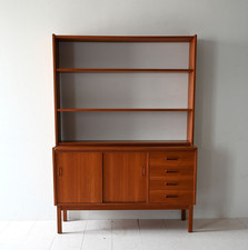 MidCentury Libreria in teak con scrivania a scomparsa, design scandi vintage 60s