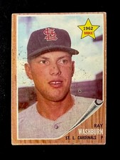 RAY WASHBURN 1962 Topps Baseball St. Louis Cardinals Rookie Card #19 RC. rookie card picture