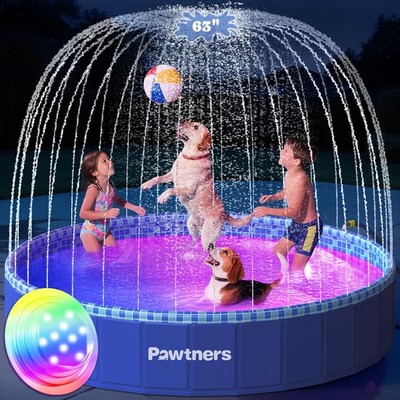 Pawtners Foldable Dog Pool Sprinkler Rgb Led Light 63 Collapsible Hard Plastic