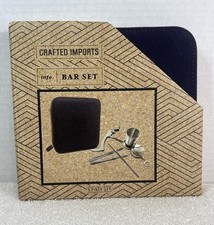 Juego de barra de viaje Crafted Imports de 5 piezas estuche sacacorchos vidrio de chupito pinzas de hielo pajita