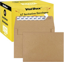 Valbox 200 Qty A7 Invitation Envelopes 5 X 7, 120GSM Brown Kraft Paper Envelopes