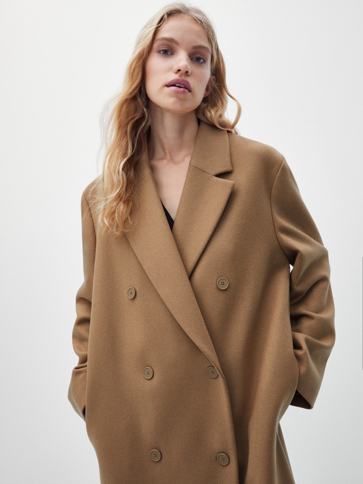 Massimo Dutti Brown/Camel Double Breasted Long Wool Coat_Size L_Brand New image 2