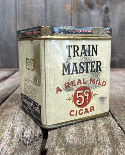 Antique 1920s Train Master Cigar Square Tobacco Tin Empty W/ Lid