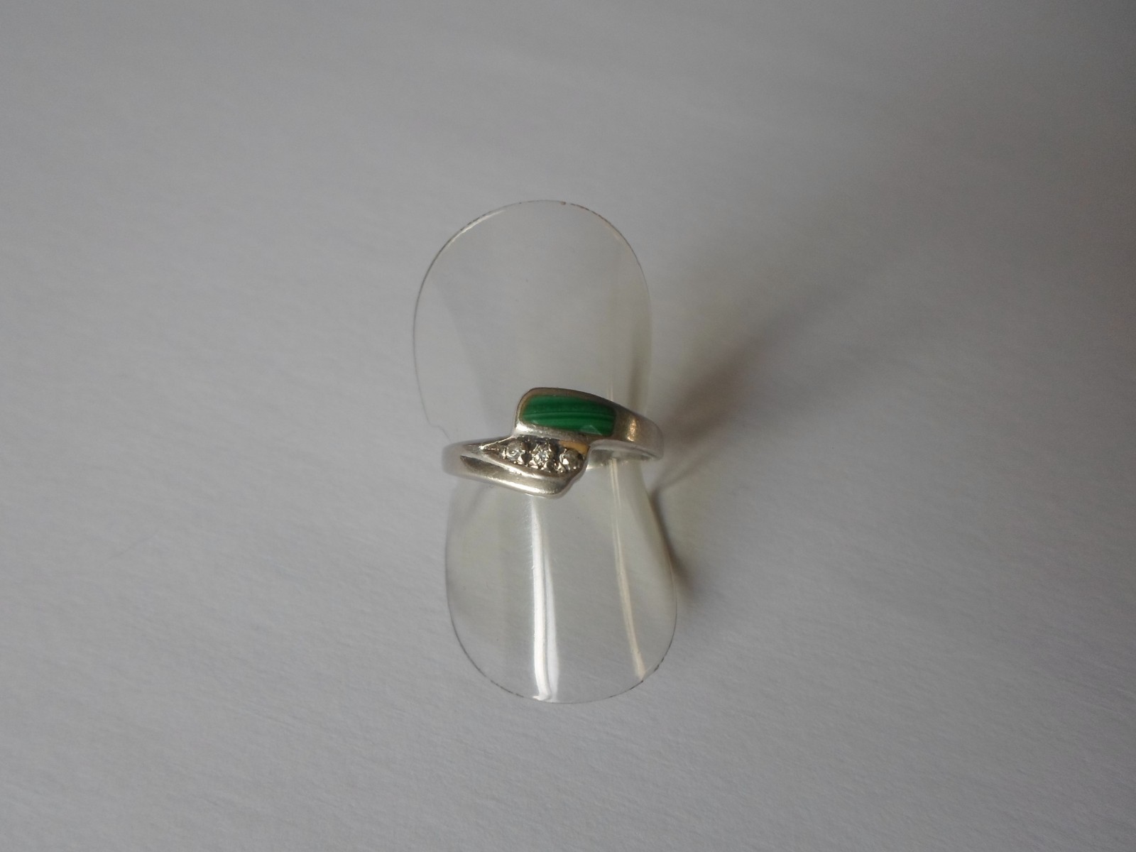 solid silver, malachite and zirconium ring, size … - image 10