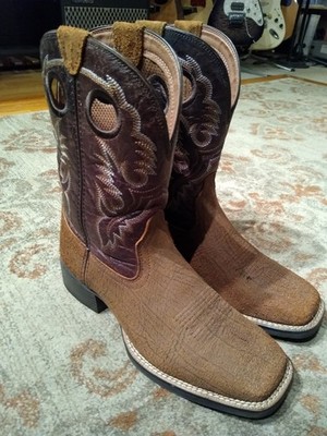 ARIAT SPORT BUCKOUT ROUGH LEATHER SQUARE TOE COWBOY BOOTS #10038502 MEN'S 8.5D