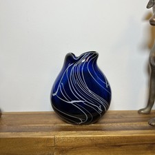 Whitefriars Blue And White Enamel Glass Vase Pattern Number 9577 Rare