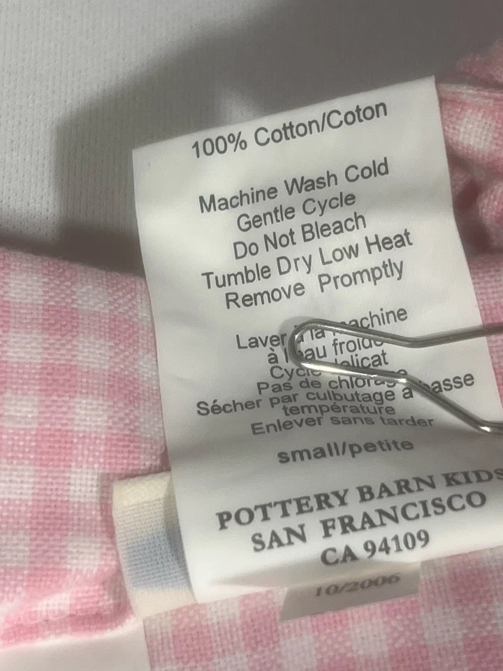 Pottery Barn Kids White/ Pink Gingham Sabrina Basket Liner 31"x25" - Image 4 of 4