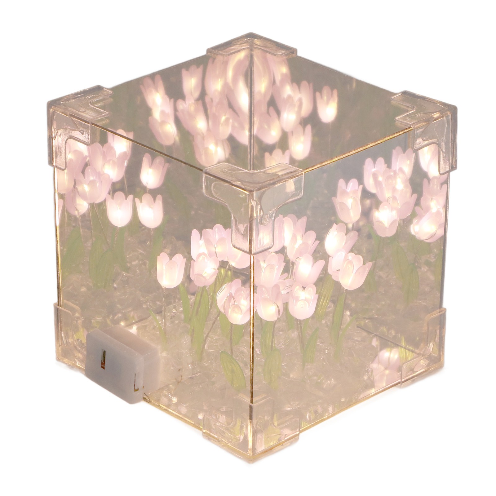2 In 1 Tulip Cube Mirror Lamp LED Decorative Night Light For Birthday Gift New