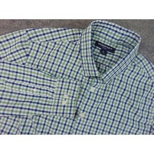 Mizzen  Main Shirt Mens XL Trim Fit Leeward Green Blue Gingham Ptep Comfortable