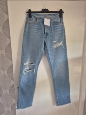 Ladies BNWOT Levi 501s Stonewash Blue Denim Jeans.Distressed/Rips. Size 6 (25")