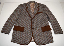 Vintage Mod Leisure Sport Coat Blazer 40-42R 70s Basket Weave Pattern Trim Edges