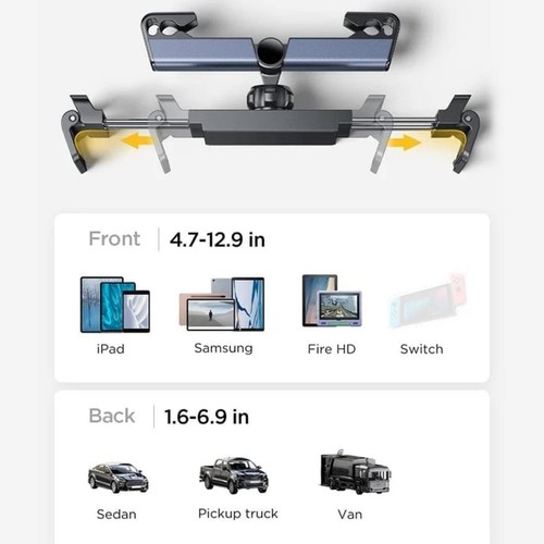 Tablet Headrest Holder Mount For Car Seat For iPads Phone W7S3 NEW A9P6 - Picture 11 of 12