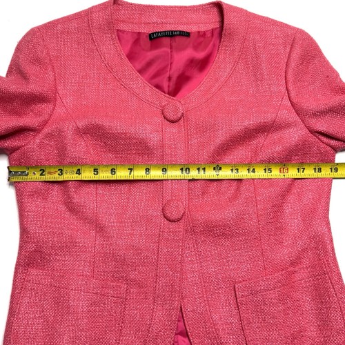 Lafayette 148 New York Hot Pink Tweed Woven Blazer Jacket Snaps Rolled Size 8/10 - Picture 4 of 10