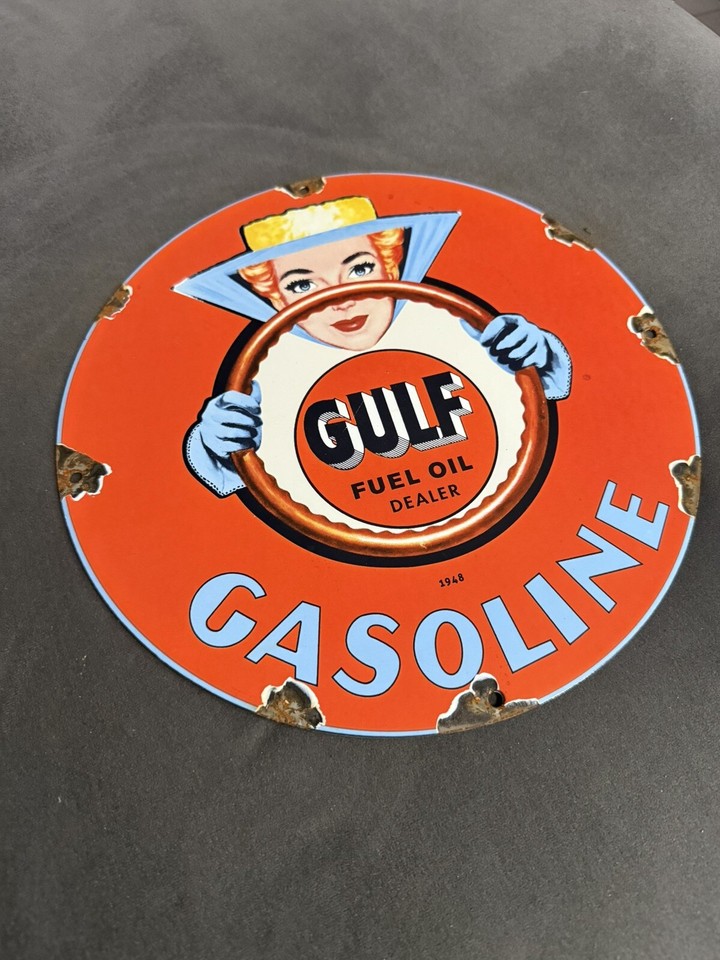 Vintage Gulf Gasoline Oil Gas Heavy Steel Metal Vintage Style Dealer ...