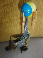 Vintage Tin Wind Up Toy Elephant on Tricycle Spinning Ball Tassels Works Great