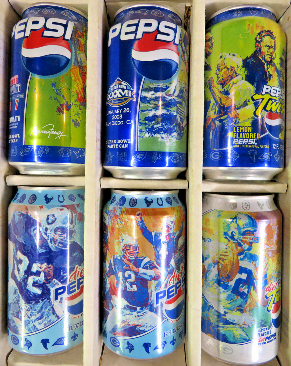 SIX can PEPSI super BOWL party CAN complete SET cans XXXVII san