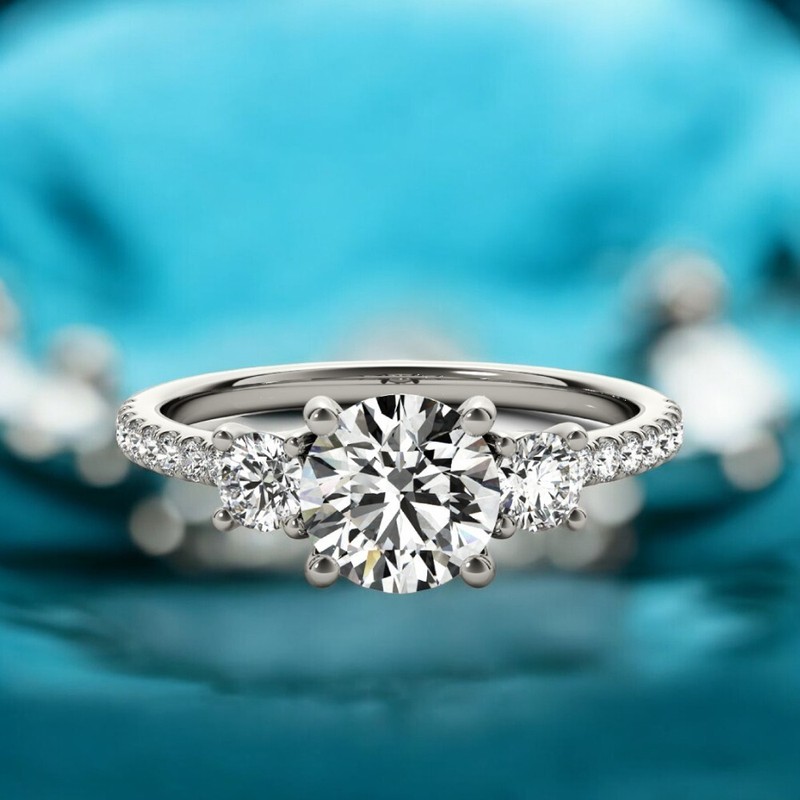 Diamond Ring Gold Lab Grown 14k White Round Cut IGI Certified 1.40 Carat E F VVS