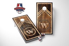 Monogram Dark and Light Wood Cornhole Board Vinyl Wrap Skins Laminated Sticker