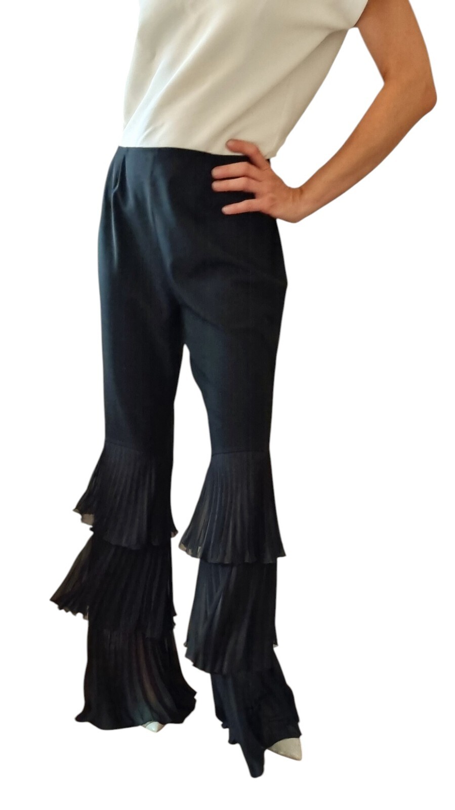 ESCADA Plissee Flamenco Glocken Hose Schlaghose Spanisch Pants Gr. 40 Schwarz