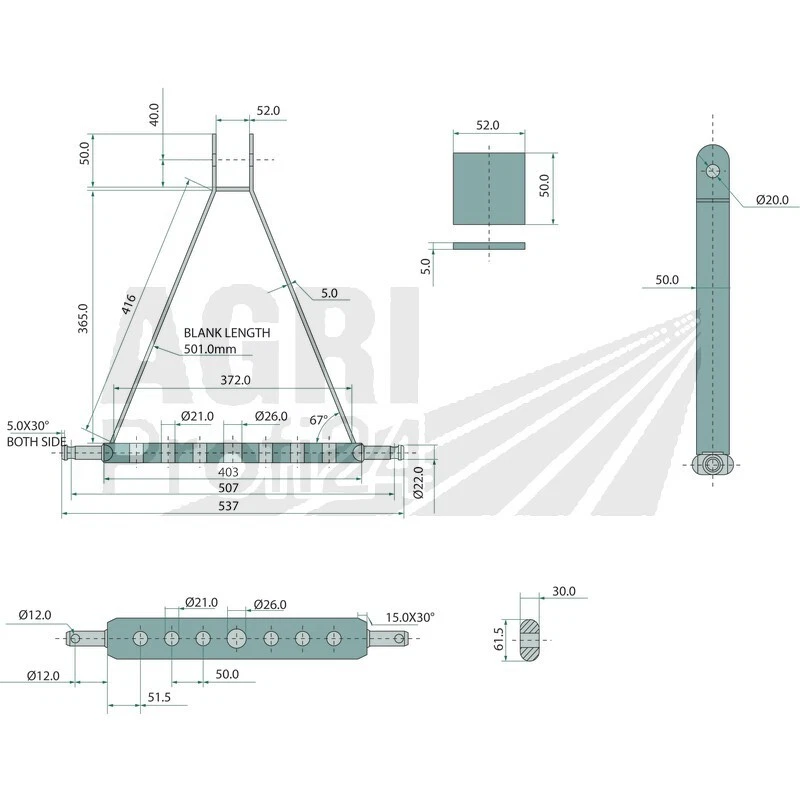 Schlepperdreieck Dreipunkt Kat.1 537mm für IHC Iseki Kubota Schlepper - Bild 2 von 2