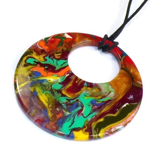 Sobral Pollock Multi Color Swirl Artist Made Pendant Statement Necklace - Picture 5 of 6