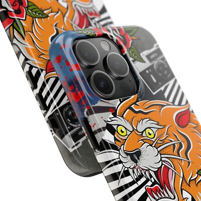 Vibrant Tiger Tough Phone Case, Floral Phone Cover, Stylish Tech Accessory