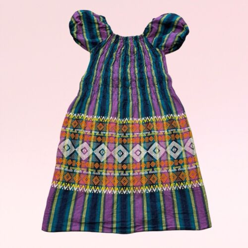 vintage Mayan Modern Guatemalan multicolor hippie boho festival midi dress OS - Picture 9 of 17