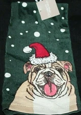 Celebrate The Season Dark Green/Multi Color Dog w/ Santa Hat Kitchen Hand Towel