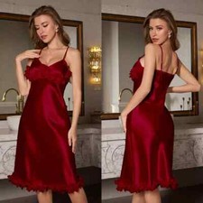 Camicia Da Notte Baby Doll Rosso Corto Simil Seta Raso 33745