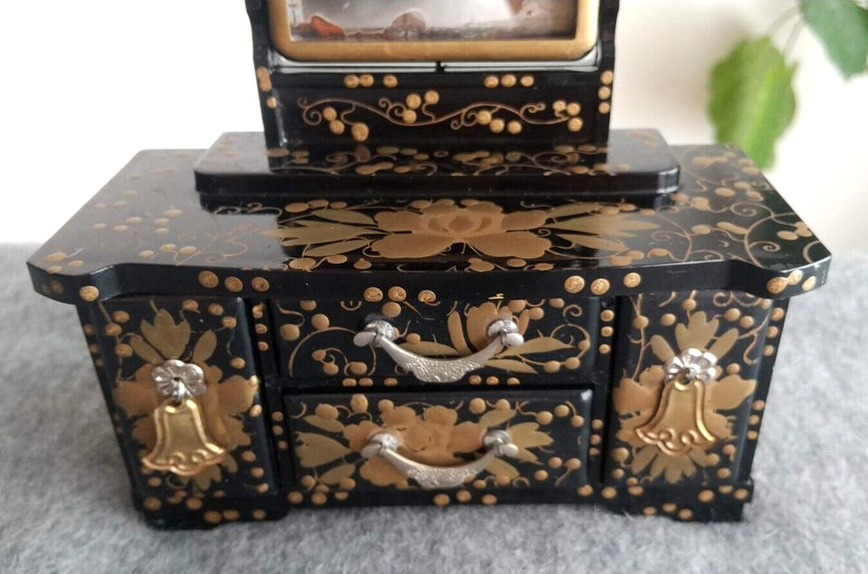 Japanese vintage Miniature Model of bridal furniture, Hina dolls Black