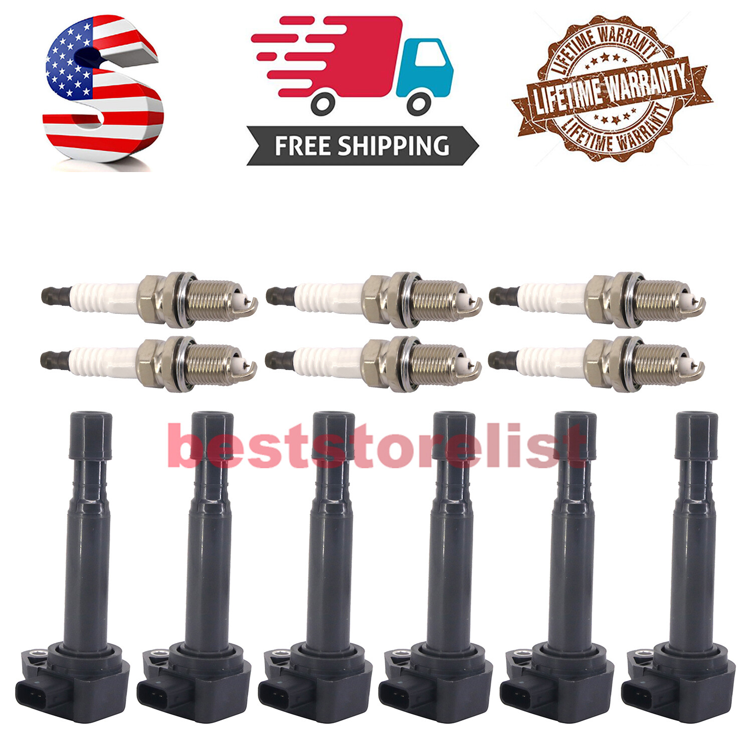 6x Ignition Coil & Platinum Spark Plugs Kit For 2006-08 Honda Ridgeline 3.5L