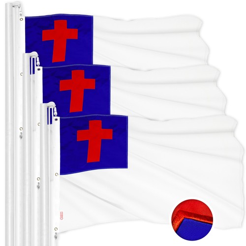 G128 3 Pack: Christian Flag 6x10 Ft Embroidered 300D Polyester - 第 1/8 張圖片