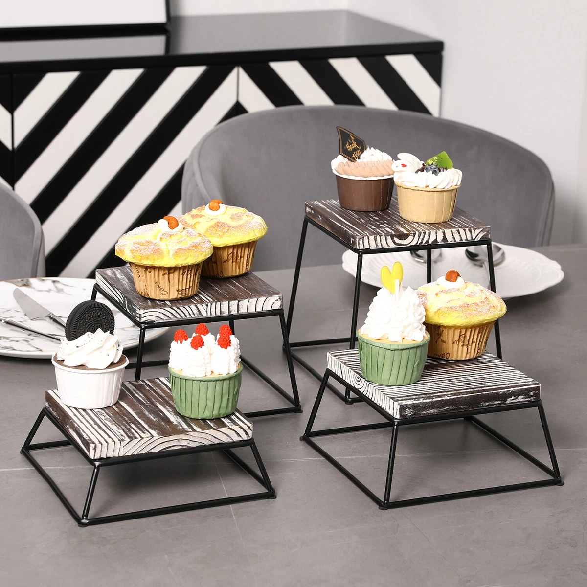 Wooden Display Stand Wood Cupcake Stands Tool Free, Rustic Risers