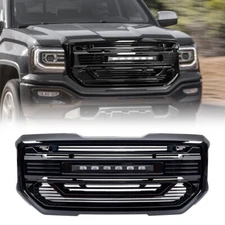 Glossy Black Front Armor Grille W/ Off-Road Lights For 2016-2018 GMC Sierra 1500